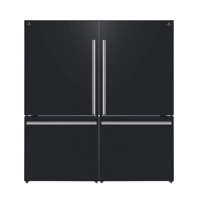 FORNO Espresso Milano 62" 34.4 cu. ft. Side-By-Side Refrigerator with Ice Maker in Black with Silver Handles, AP-2-1786-BLK