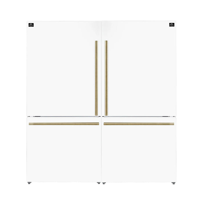 FORNO Espresso Milano 62" 34.4 cu. ft. Side-By-Side Refrigerator with Ice Maker in White with Antique Brass Handles, AP-2-1786-WHT