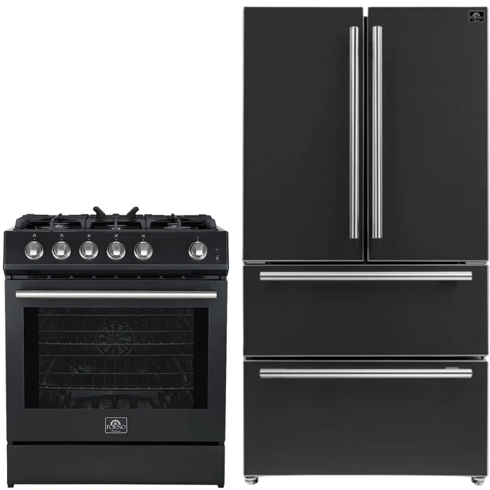 Forno Espresso Package - 30" Gas Range and 36" Refrigerator with Ice Maker in Black with Silver Accents, AP-FFSGS1116-30BLK-S-2