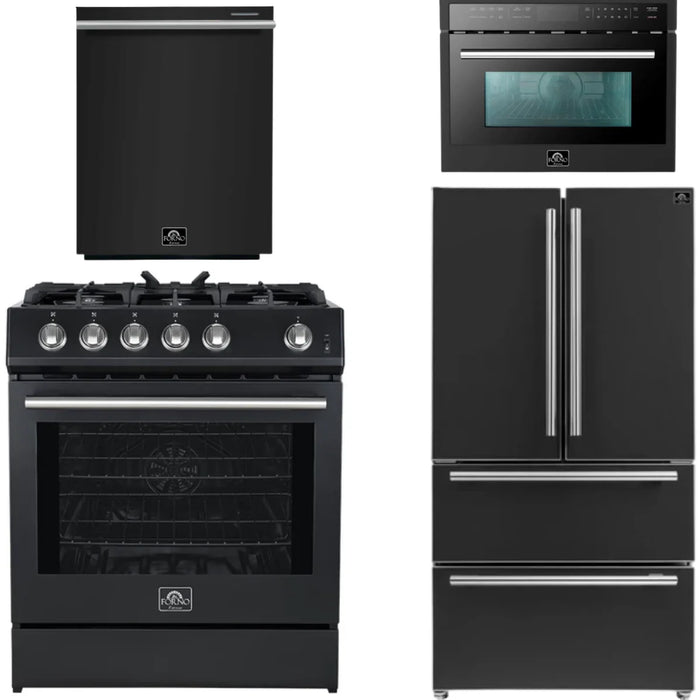 Forno Espresso Package - 30" Gas Range, 36" Refrigerator with Ice Maker, Dishwasher and 24" Microwave Oven in Black with Silver Accents, AP-FFSGS1116-30BLK-S-6