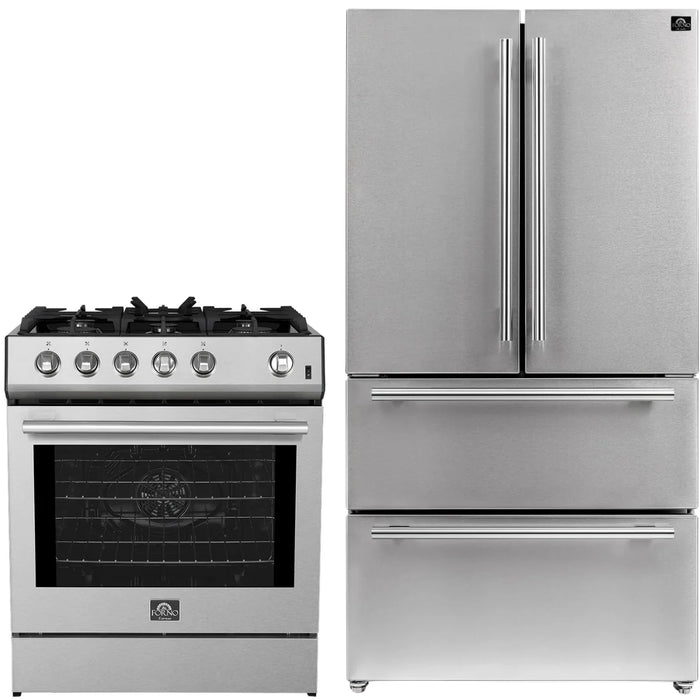 Forno Espresso Package - 30" Gas Range and 36" Refrigerator with Ice Maker in Stainless Steel, AP-FFSGS1116-30-2