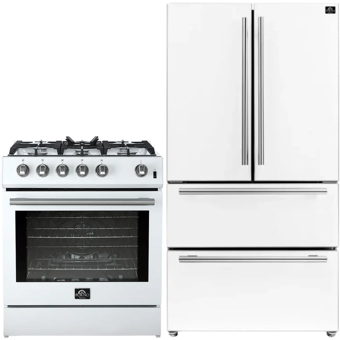 Forno Espresso Package - 30" Gas Range and 36" Refrigerator with Ice Maker in White with Silver Accents, AP-FFSGS1116-30WHT-S-2