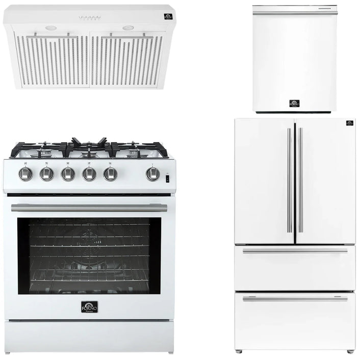 Forno Espresso Package - 30" Gas Range, Range Hood, 36" Refrigerator with Ice Maker and Dishwasher in White with Silver Accents, AP-FFSGS1116-30WHT-S-3