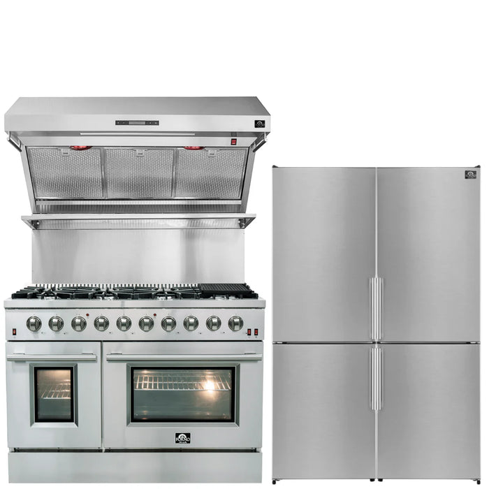 Forno Appliance Package - 48" Dual Fuel Range, 48" Range Hood, 48" Refrigerator, AP-FFSGS6156-48-10