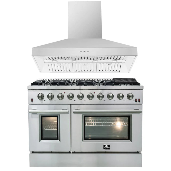 Forno Appliance Package - 48" Gas Range, Wall Mount Range Hood, AP-FFSGS6244-48-15