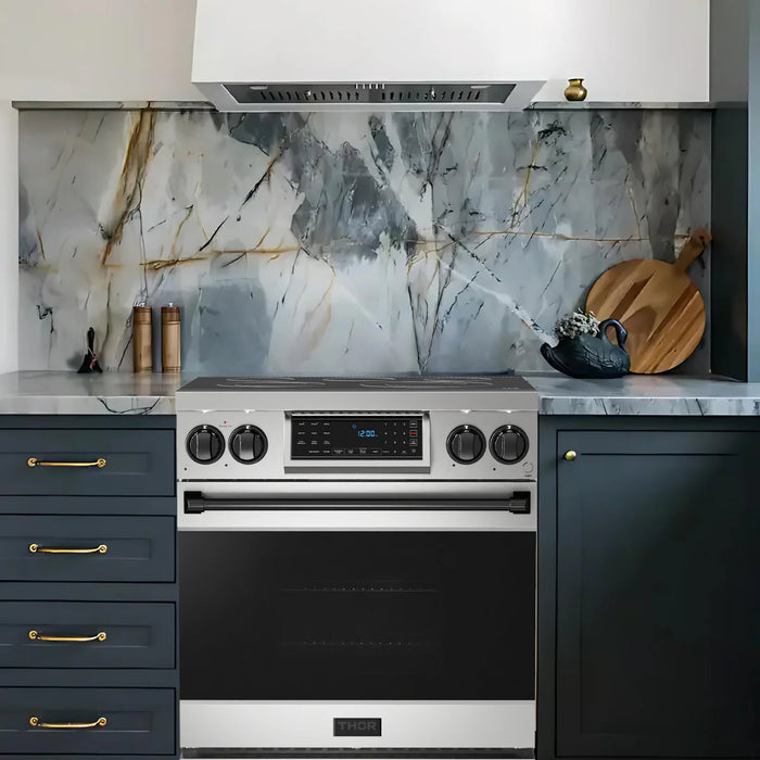 Gordon Ramsay by THOR Kitchen Package - 30" Electric Range, 36" Refrigerator with Ice Maker and Dishwasher in Stainless Steel with Black Accents, AP-RSE30-BLK-2