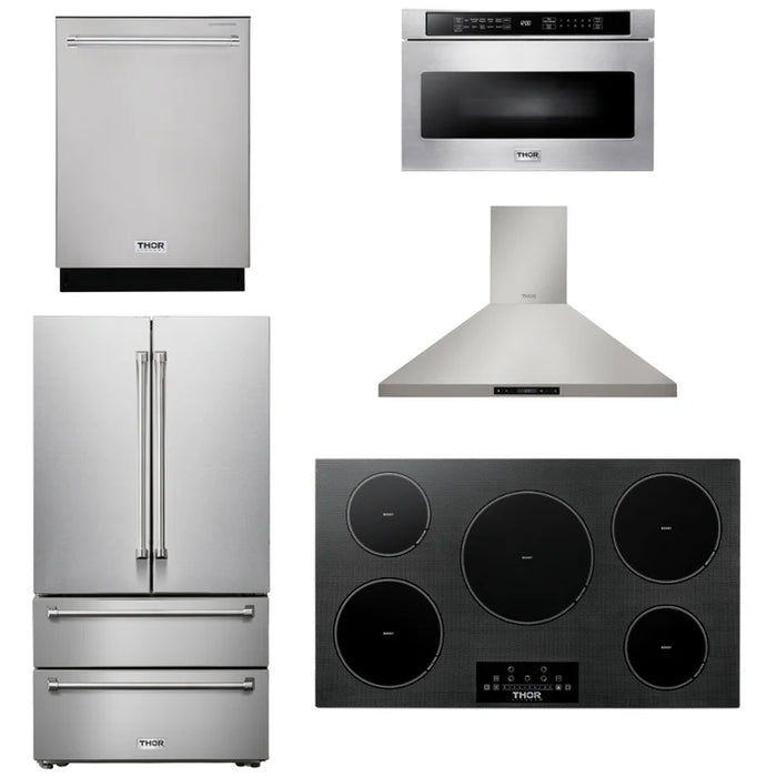Thor Kitchen Package - 36" Induction Cooktop, Range Hood, Microwave, Refrigerator, Dishwasher, AP-TIH36-7