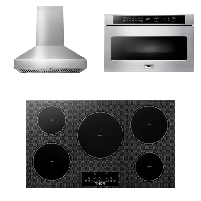 Thor Kitchen Package - 36" Induction Cooktop, Range Hood, Microwave, AP-TIH36-W-4