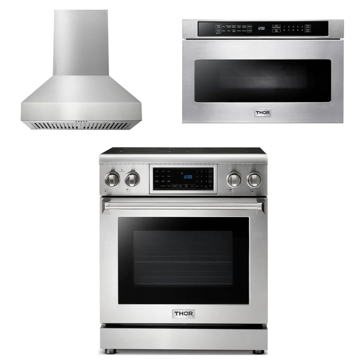 Thor Kitchen Package - 30" Electric Range, Range Hood, Microwave, AP-TRE3001-W-4