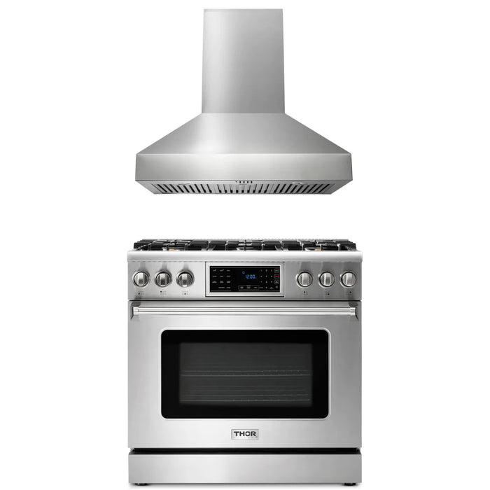 Thor Kitchen Package - 36" Gas Range, Range Hood, AP-TRG3601-W