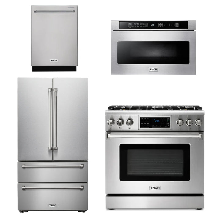 Thor Kitchen Package - 36" Propane Gas Range, Microwave, Refrigerator, Dishwasher, AP-TRG3601LP-6