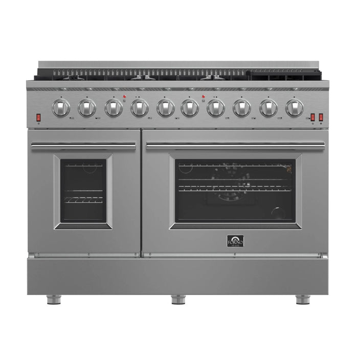 Forno Package - 48 Inch Gas Range, Wall Mount Range Hood, Refrigerator, Microwave Drawer, Dishwasher, AP-FFSGS6244-48-8