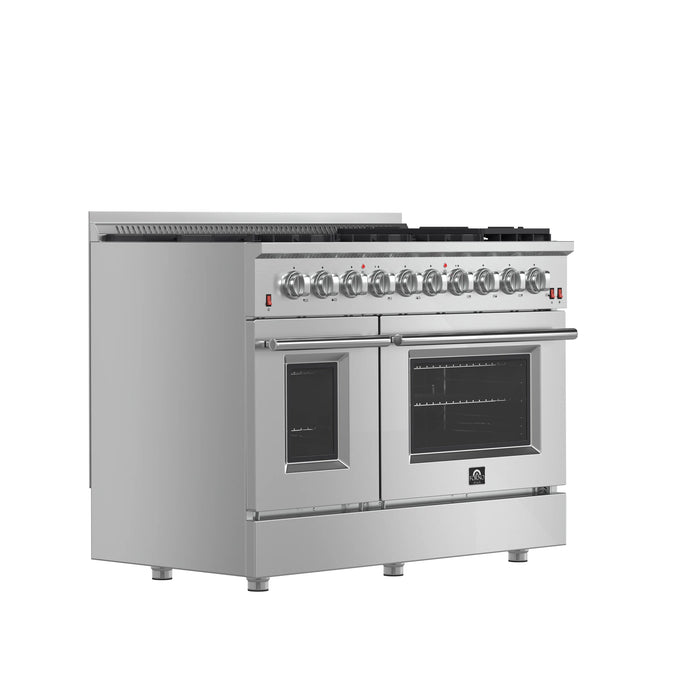 Forno Appliance Package - 48" Gas Range, 48" Range Hood, Dishwasher, 48" Refrigerator, Microwave Drawer, Wine Cooler, AP-FFSGS6244-48-14