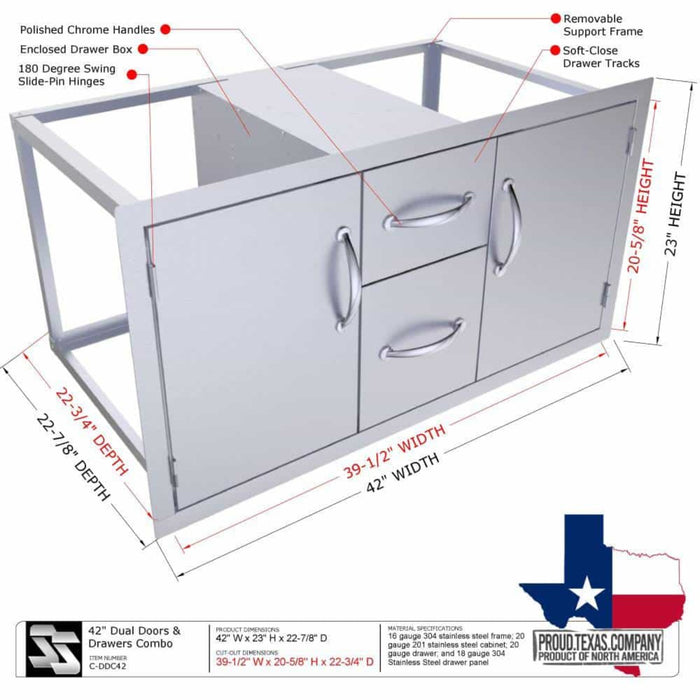 42" Double Drawer and Two Door Combo - For Grills 38" to 44"