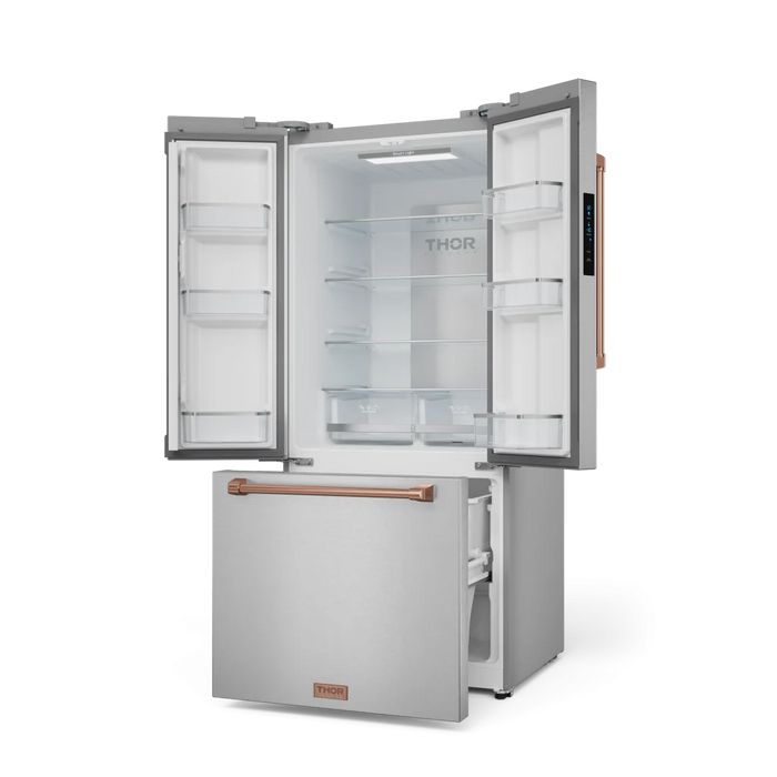 Gordon Ramsay by THOR Kitchen Package - 36" Electric Range, 30" Refrigerator with Ice Maker and Dishwasher in Stainless Steel with Rose Gold Accents, AP-RSE36-RSG-1