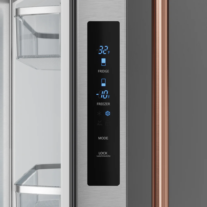 Gordon Ramsay by THOR Kitchen 30" 17.5 cu. ft. French Door Counter Depth Refrigerator with Ice Maker in Stainless Steel with Rose Gold Accents, RF3017FFD99-RSG