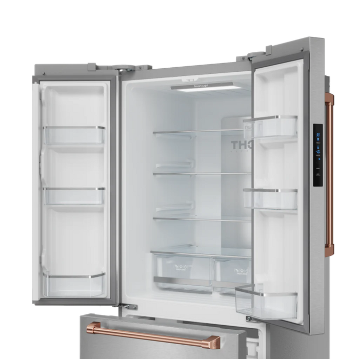 Gordon Ramsay by THOR Kitchen 30" 17.5 cu. ft. French Door Counter Depth Refrigerator with Ice Maker in Stainless Steel with Rose Gold Accents, RF3017FFD99-RSG
