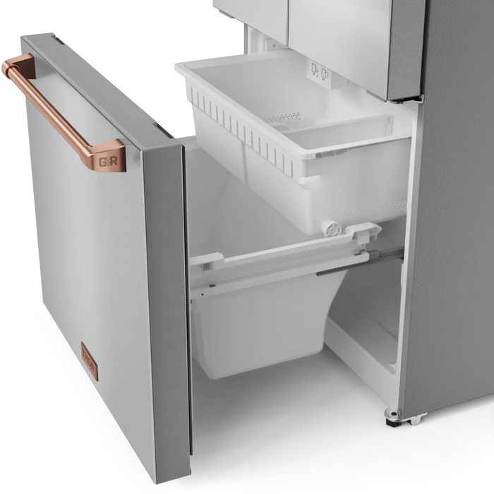 Gordon Ramsay by THOR Kitchen 30" 17.5 cu. ft. French Door Counter Depth Refrigerator with Ice Maker in Stainless Steel with Rose Gold Accents, RF3017FFD99-RSG