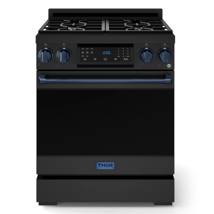 Gordon Ramsay by THOR Kitchen Package - 30" Gas Range, 36" Refrigerator with Ice Maker and Dishwasher in Black Matte with Navy Blue Accents, AP-RSG30BLP-BLU-2