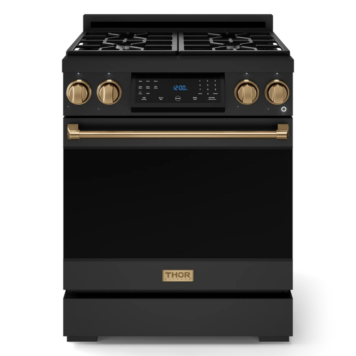 Gordon Ramsay by THOR Kitchen Package - 30" Gas Range, 36" Refrigerator with Ice Maker and Dishwasher in Black Matte with Bronze Accents, AP-RSG30BLP-BRZ-2