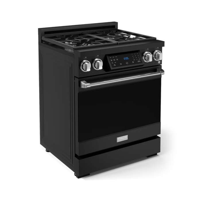 Gordon Ramsay by THOR Kitchen Package - 30" Gas Range, 30" Refrigerator with Ice Maker and Dishwasher in Black Matte with Stainless Steel Accents, AP-RSG30B-SS-1
