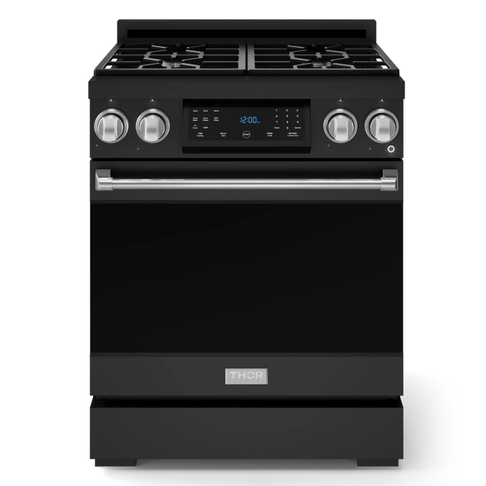 Gordon Ramsay by THOR Kitchen Package - 30" Gas Range, 36" Refrigerator with Ice Maker and Dishwasher in Black Matte with Stainless Steel Accents, AP-RSG30B-SS-2