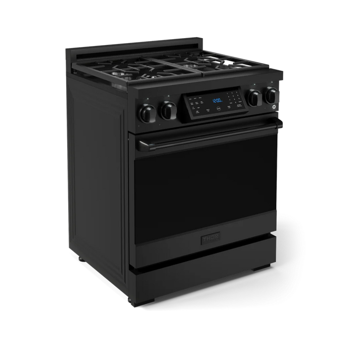 Gordon Ramsay by THOR Kitchen Package - 30" Gas Range, 30" Refrigerator with Ice Maker and Dishwasher in Black Matte with Black Accents, AP-RSG30BLP-1