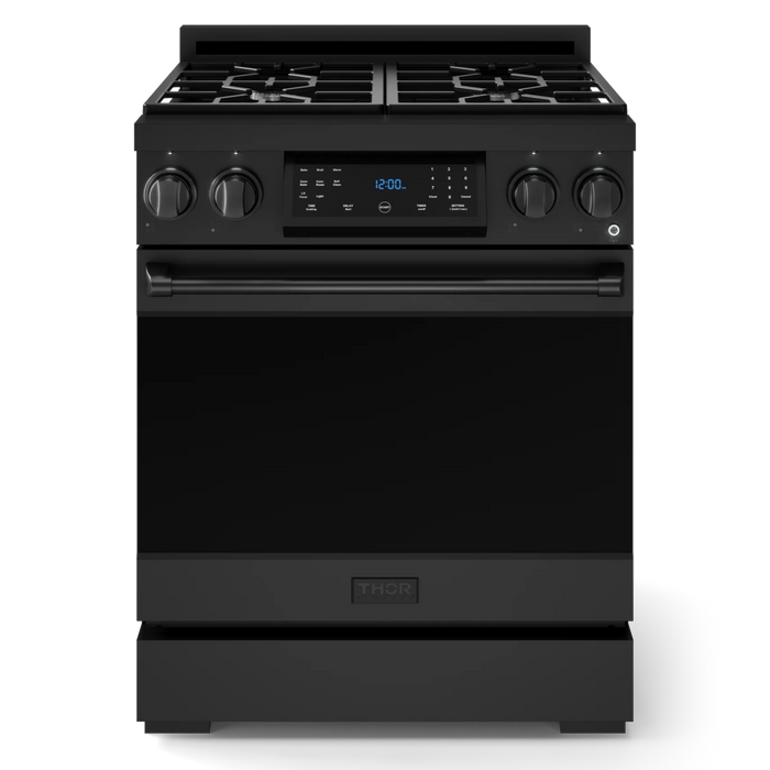 Gordon Ramsay by THOR Kitchen Package - 30" Gas Range, 30" Refrigerator with Ice Maker and Dishwasher in Black Matte with Black Accents, AP-RSG30BLP-1