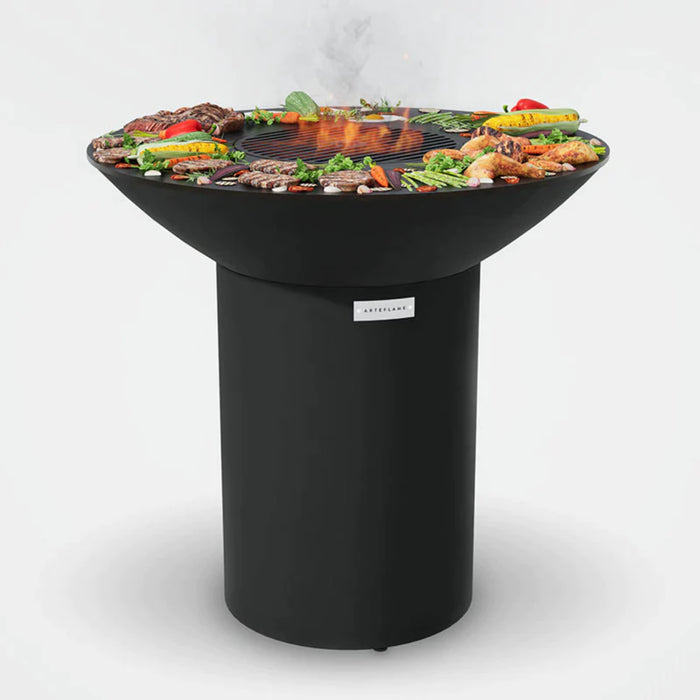 Arteflame 40 Black Label Grill Tall Round Base With Grill Grate And Seasoning Puck