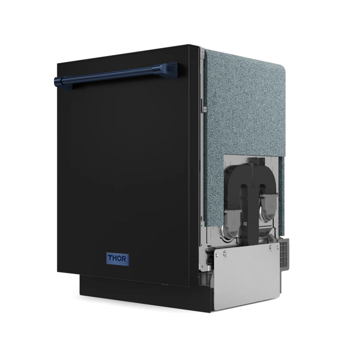 Gordon Ramsay by THOR Kitchen Package - 36" Gas Range, 36" Refrigerator with Ice Maker and Dishwasher in Black Matte with Navy Blue Accents, AP-RSG36B-BLU-2