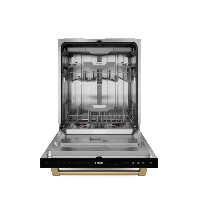 Gordon Ramsay by THOR Kitchen Package - 48" Gas Range, 30" Refrigerator with Ice Maker and Dishwasher in Black Matte with Bronze Accents, AP-RSG48EB-BRZ-1