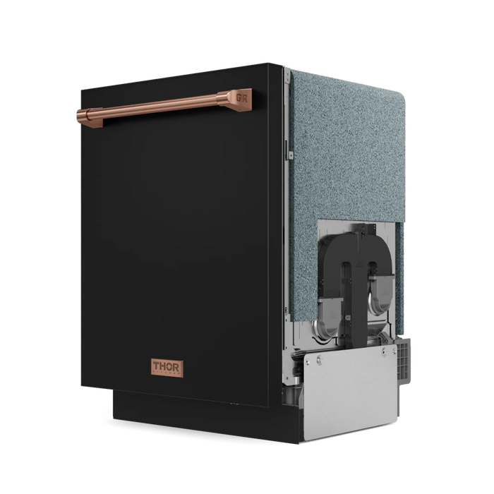 Gordon Ramsay by THOR Kitchen Package - 48" Gas Range, 30" Refrigerator with Ice Maker and Dishwasher in Black Matte with Rose Gold Accents, AP-RSG48EBLP-RSG-1