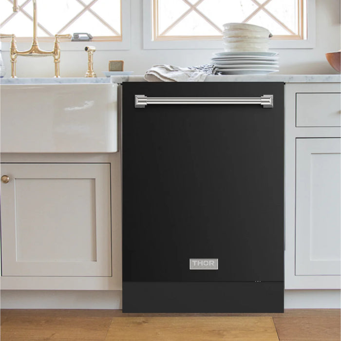 Gordon Ramsay by THOR Kitchen Package - 36" Gas Range, 36" Refrigerator with Ice Maker and Dishwasher in Black Matte with Stainless Steel Accents, AP-RSG36B-SS-2