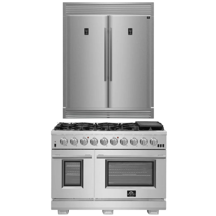 Forno Appliance Package - 48" Gas Range and 60" Refrigerator with Grill Trim, FBDL-019-04CAUS