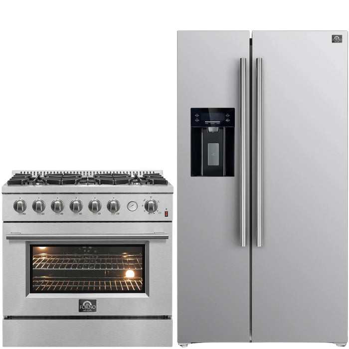 Forno Appliance Package - 36" Gas Range with Built-In Temperature Gauge and 36" Refrigerator with Ice Maker, FBDL-021-03CAUS
