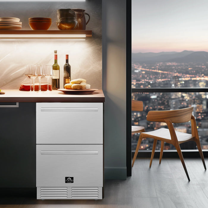 FORNO Como 24" 4.87 cu. ft. Outdoor/Indoor Drawer Refrigerator in Stainless Steel, FDROD1611-24S
