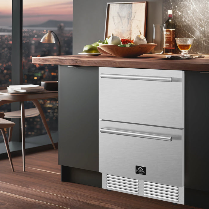 FORNO Como 24" 4.87 cu. ft. Outdoor/Indoor Drawer Refrigerator in Stainless Steel, FDROD1611-24S