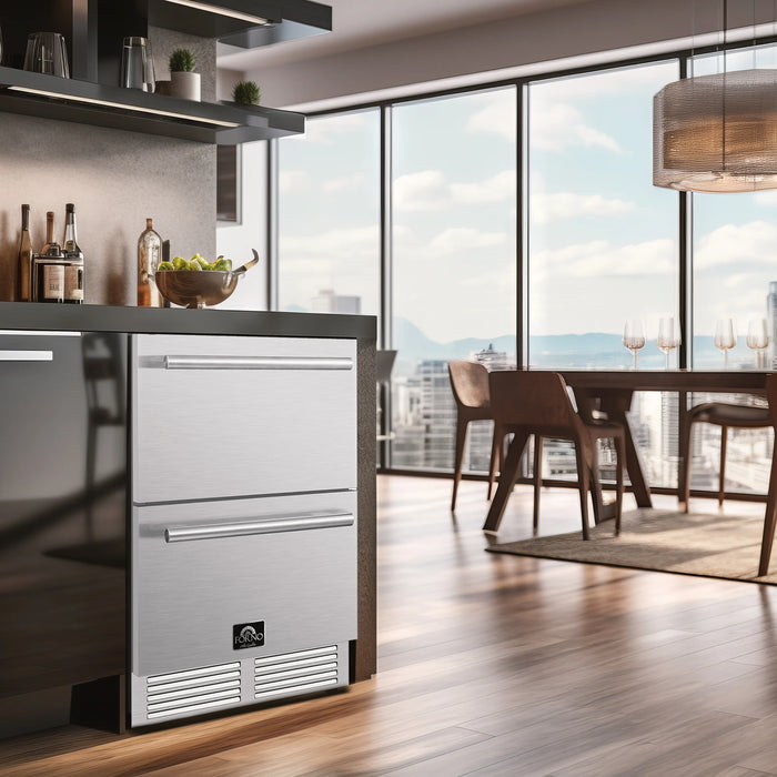 FORNO Como 24" 4.87 cu. ft. Outdoor/Indoor Drawer Refrigerator in Stainless Steel, FDROD1611-24S