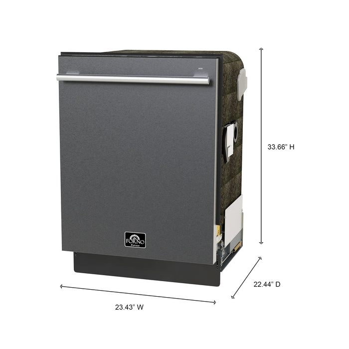 FORNO Espresso Romano 24" Built-In Tall Tub Dishwasher in Black with Silver Handles, FDWBI8035-24BLK