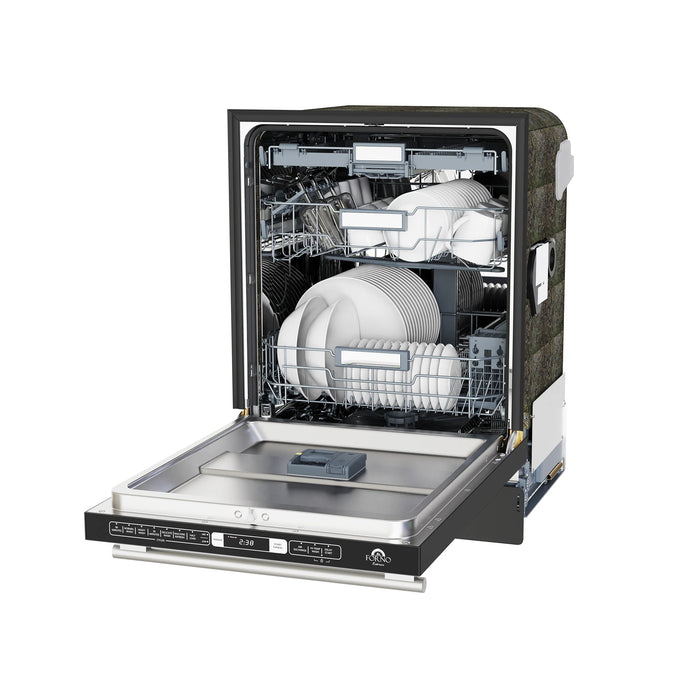 FORNO Espresso Romano 24" Built-In Tall Tub Dishwasher in Black with Silver Handles, FDWBI8035-24BLK