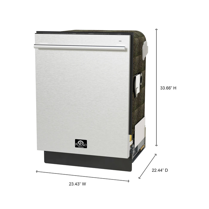 FORNO Espresso Romano 24" Built-In Tall Tub Dishwasher in Stainless Steel with Silver Handles, FDWBI8035-24S