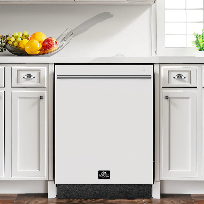 FORNO Espresso Romano 24" Built-In Tall Tub Dishwasher in White with Silver Handles, FDWBI8035-24WHT