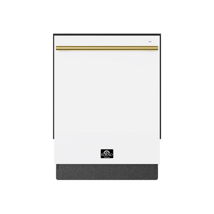 FORNO Espresso Romano 24" Built-In Tall Tub Dishwasher in White with Antique Brass Handles, FDWBI8035-24WHT