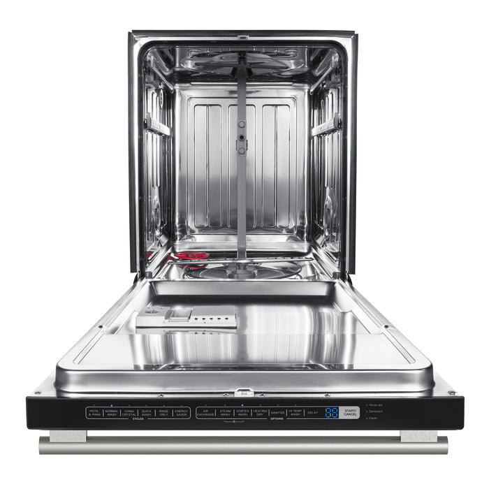 FORNO Espresso Pozzo 24" Built-In Dishwasher in Black with Silver Handles, FDWBI8067-24BLK