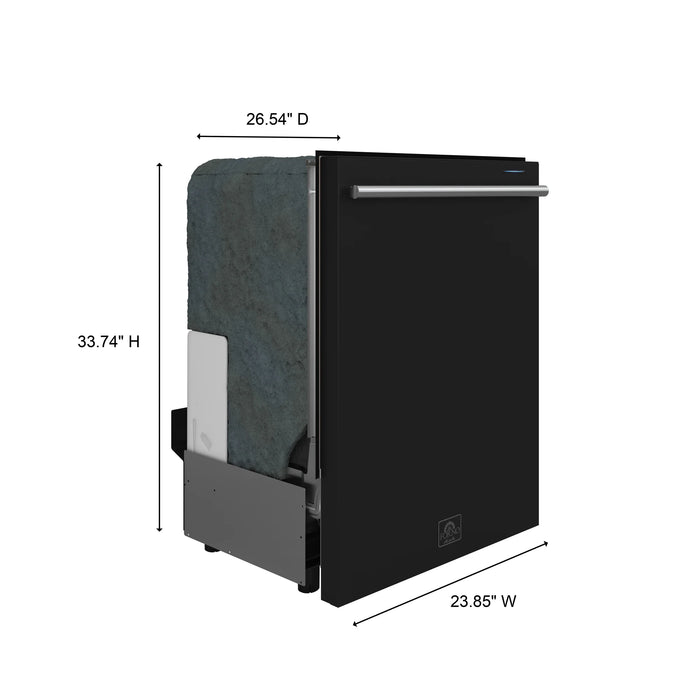 FORNO Espresso Pozzo 24" Built-In Dishwasher in Black with Antique Brass Handles, FDWBI8067-24BLK