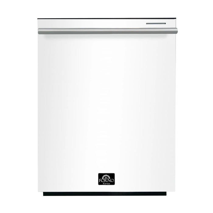 Forno Espresso Package - 30" Electric Range, Range Hood, Refrigerator and Dishwasher in White with Silver Handles, AP-FFSEL6012-30WHT-S-A8-D