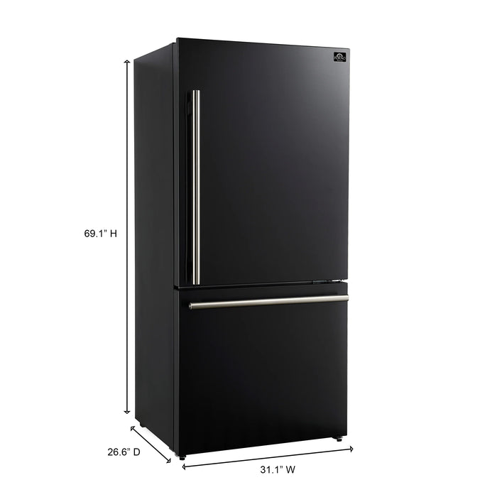 FORNO Espresso Milano 31" 17.2 cu. ft. Refrigerator and Bottom Freezer in Black with Silver Handles, FFFFD1785-31BLK