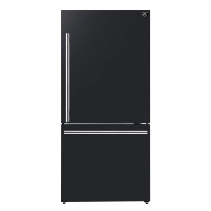 FORNO Espresso Milano 31" 17.2 cu. ft. Refrigerator and Bottom Freezer in Black with Silver Handles, FFFFD1785-31BLK