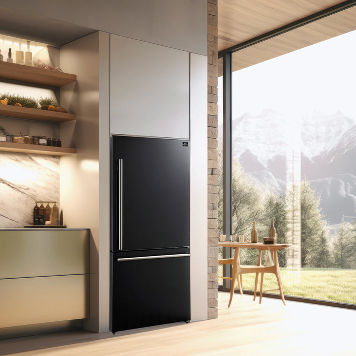 FORNO Espresso Milano 62" 34.4 cu. ft. Side-By-Side Refrigerator with Ice Maker in Black with Silver Handles, AP-2-1786-BLK