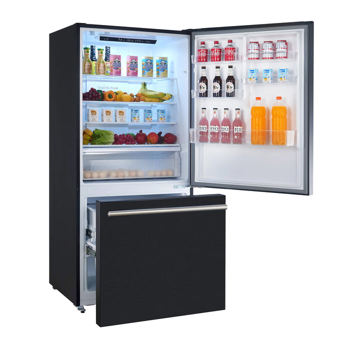 FORNO Espresso Milano 31" 17.2 cu. ft. Refrigerator and Bottom Freezer in Black with Silver Handles, FFFFD1785-31BLK